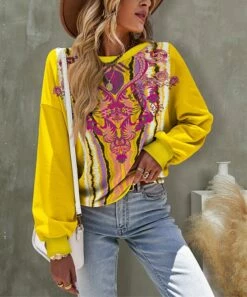 Wholesale 🤩 UDEAR Yellow & Purple Abstract Crewneck Long-Sleeve Top - Plus 🌟