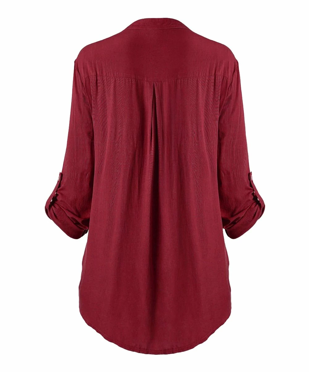 Buy ๐ฏ UDEAR Burgundy Floral Lace Button-Up Long-Sleeve Top - ๐ฉ Women & Plus ๐ - Image 2