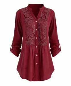 Buy ๐ฏ UDEAR Burgundy Floral Lace Button-Up Long-Sleeve Top - ๐ฉ Women & Plus ๐