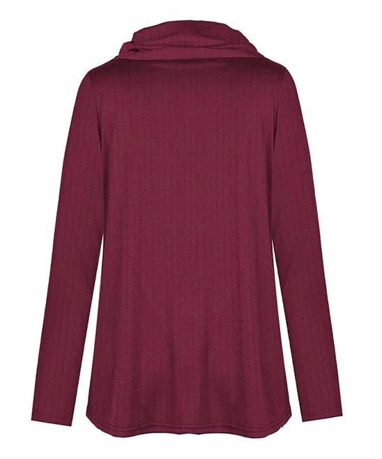 Buy ๐ฅฐ UDEAR Red Cowl-Neck Button-Accent Curved-Hem Top - Plus ๐ - Image 2