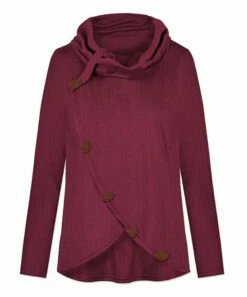 Buy 🥰 UDEAR Red Cowl-Neck Button-Accent Curved-Hem Top - Plus 🎉