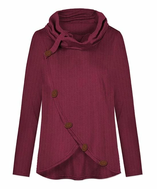 Buy ๐ฅฐ UDEAR Red Cowl-Neck Button-Accent Curved-Hem Top - Plus ๐