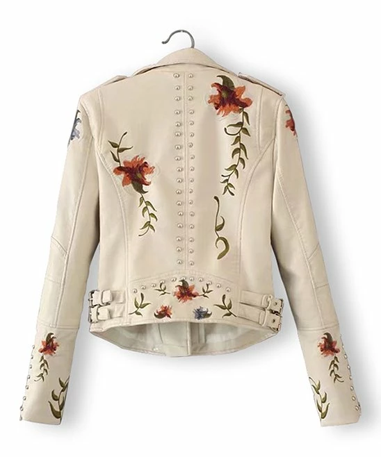Buy โ UDEAR Cream & Orange Floral Moto Jacket - ๐ฉ Women ๐ - Image 2