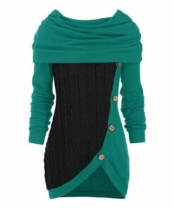 Hot Sale 🌟 UDEAR Green & Black Color Block Button-Accent Cowl Neck Tunic - 👩 Women 😀