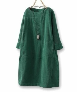 Promo 😍 UDEAR Green Corduroy Boatneck Shift 👗 Dress - 👩 Women & Plus 🛒