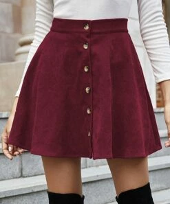 Best deal 🥰 UDEAR Dark Burgundy Button-Up Circle 👗 Skirt - 👩 Women 🥰