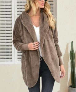 Top 10 😉 UDEAR Khaki Plush Hooded Open 🧥 Coat - 👩 Women ❤️
