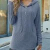 Cheap 🥰 UDEAR Blue Waffle Button-Front Hoodie - 👩 Women 👍