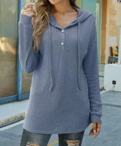 Cheap ๐ฅฐ UDEAR Blue Waffle Button-Front Hoodie - ๐ฉ Women ๐