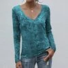 Buy ✔️ UDEAR Light Green Velvet Long-Sleeve V-Neck Top - 👩 Women 😉