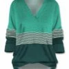 Wholesale ❤️ UDEAR Green & White Stripe V-Neck Top - Plus 🌟