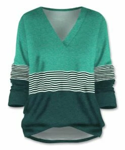 Wholesale ❤️ UDEAR Green & White Stripe V-Neck Top - Plus 🌟