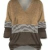 Cheap ✔️ UDEAR Coffee & White Stripe V-Neck Top - Plus 👏