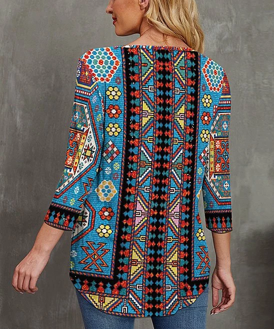 Best reviews of ๐ UDEAR Yellow & Blue Abstract V-Neck Long-Sleeve Top - ๐ฉ Women โค๏ธ - Image 2