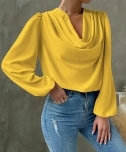 Flash Sale 👏 UDEAR Yellow Long-Sleeve Cowl Neck Top - 👩 Women 🎉