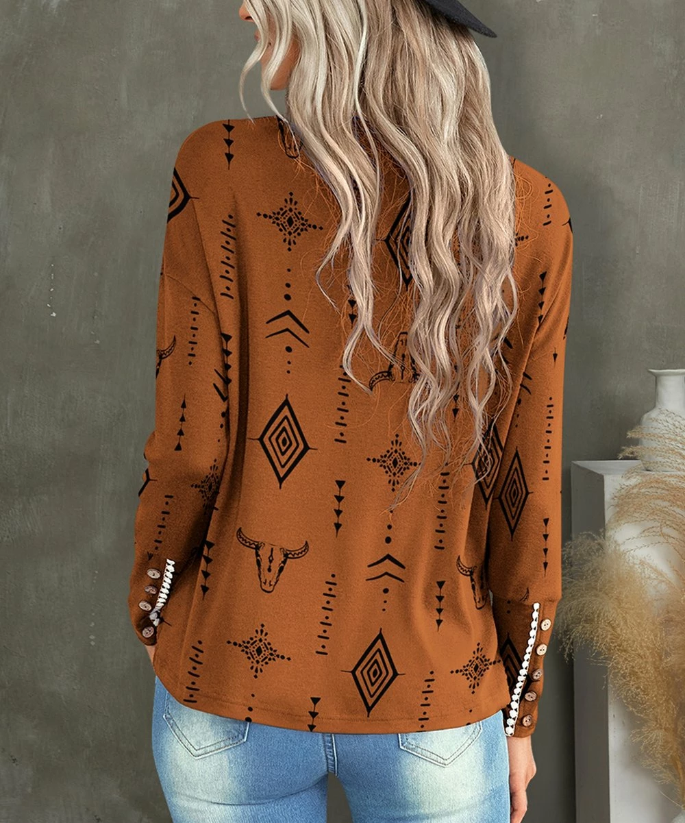 Best Pirce ๐ UDEAR Black & Earth Yellow Geometric Long-Sleeve Crewneck Top - ๐ฉ Women ๐ฅฐ - Image 2