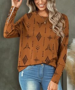 Best Pirce 😀 UDEAR Black & Earth Yellow Geometric Long-Sleeve Crewneck Top - 👩 Women 🥰
