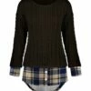 Budget ❤️ UDEAR Coffee & Navy Plaid Knit Layered Long-Sleeve Top - Plus 🎁