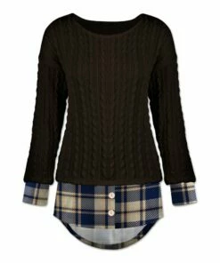 Budget ❤️ UDEAR Coffee & Navy Plaid Knit Layered Long-Sleeve Top - Plus 🎁