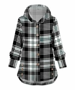Promo ๐ UDEAR Black & White Plaid Hooded Button-Up Cardigan - Plus ๐