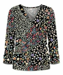 Deals 😍 UDEAR Red & Black Floral Button Surplice Long-Sleeve Top - 👩 Women & Plus 🌟