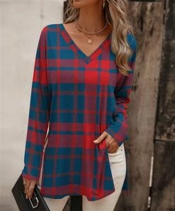 Buy ❤️ UDEAR Blue & Red Plaid V-Neck Top - Plus 🌟