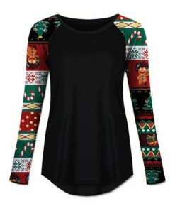 Hot Sale ✨ UDEAR Black 🍬 Candy Cane Gingerbread Man Raglan Top - Plus ✔️