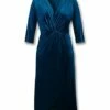 New 🤩 UDEAR Sapphire Blue Velvet V-Neck Three-Quarter Sleeve 👗 Dress - 👩 Women & Plus 🎉