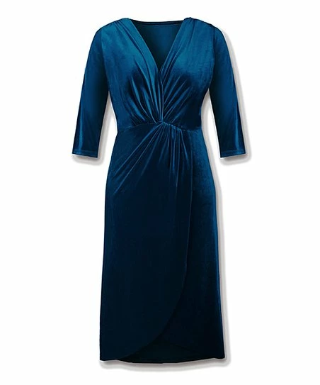 New ๐คฉ UDEAR Sapphire Blue Velvet V-Neck Three-Quarter Sleeve ๐ Dress - ๐ฉ Women & Plus ๐
