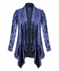 Best Sale 🧨 UDEAR Blue Velvet Drape-Front Open Cardigan - 👩 Women & Plus 🛒