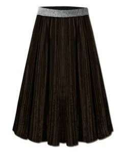 Discount 🔔 UDEAR Brown Waistband Velvet Pleated 👗 Skirt - 👩 Women 👏