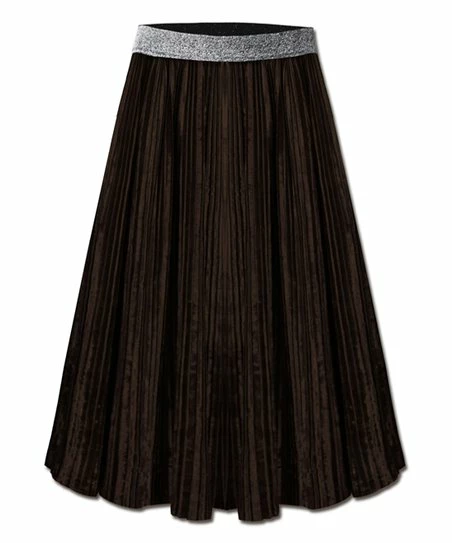 Discount 🔔 UDEAR Brown Waistband Velvet Pleated 👗 Skirt - 👩 Women 👏