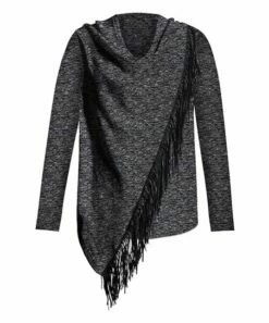 Top 10 😉 UDEAR Heather Black Fringe Wrap-Front Sweater - 👩 Women ⌛