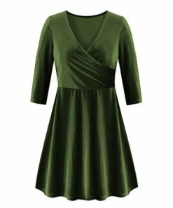 Buy 🌟 UDEAR Dark Green Velvet Surplice 👗 Dress - 👩 Women 🥰