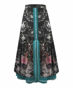 New 🤩 UDEAR Black & Blue Floral Flamingo Button-Front Accent 👗 Skirt - 👩 Women ❤️