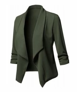 Best Sale 🔥 UDEAR Green Drape-Front Three-Quarter Sleeve Blazer - 👩 Women 🔥