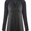 Discount 🤩 UDEAR Heather Gray & Red Heart Contrast Raglan-Sleeve Notch-Neck Top - 👩 Women 🔥