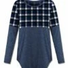 Discount 😀 UDEAR Blue & Black Plaid-Contrast Long-Sleeve Top - 👩 Women 🎁