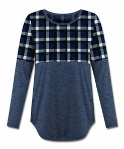 Discount 😀 UDEAR Blue & Black Plaid-Contrast Long-Sleeve Top - 👩 Women 🎁