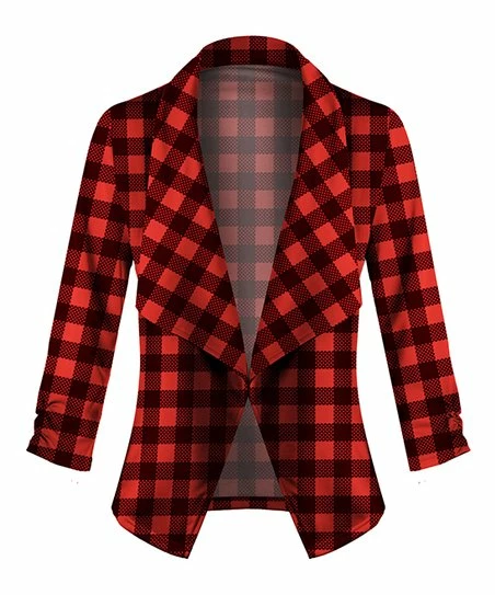 Deals โจ UDEAR Red & Black Buffalo Check Three-Quarter Sleeve Blazer - ๐ฉ Women ๐