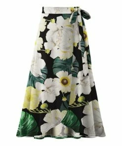 Deals 🔔 UDEAR Black & Beige Floral Faux Wrap 👗 Skirt - 👩 Women 💯