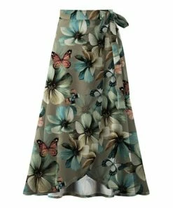 Discount 🛒 UDEAR Green Floral Butterfly Wrap 👗 Skirt - 👩 Women 🔔