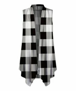 New 😀 UDEAR Black & White Buffalo Check Drape Vest - Plus 👏