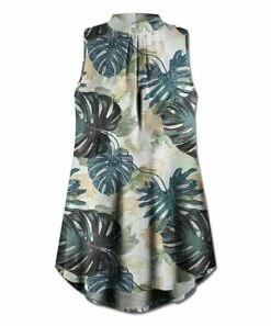 Cheapest ✔️ UDEAR Green Leaves Mock-Neck Sleeveless Top - 👩 Women 💯