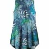 Discount 🥰 UDEAR Blue Leaves Chameleon Mock Neck Sleeveless Top - 👩 Women 🔔