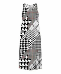 Wholesale 🌟 UDEAR Black & White Houndstooth Mix Scoop Neck Sleeveless 👗 Dress - Plus ❤️