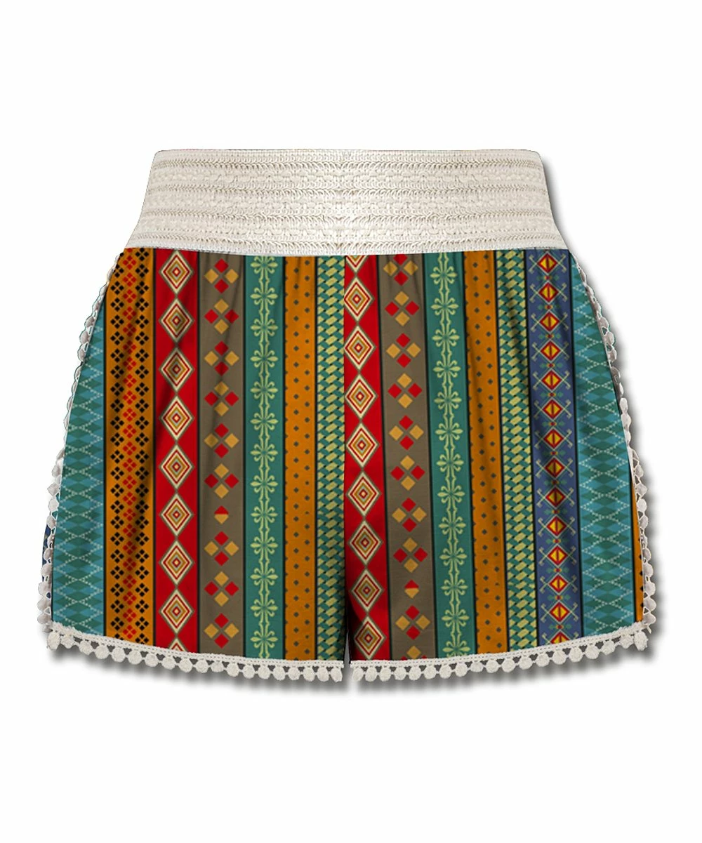 Wholesale ❤️ UDEAR Red & Blue Geometric Stripe Crochet-Trim Shorts - 👩 Women & Plus ⭐ - Image 2