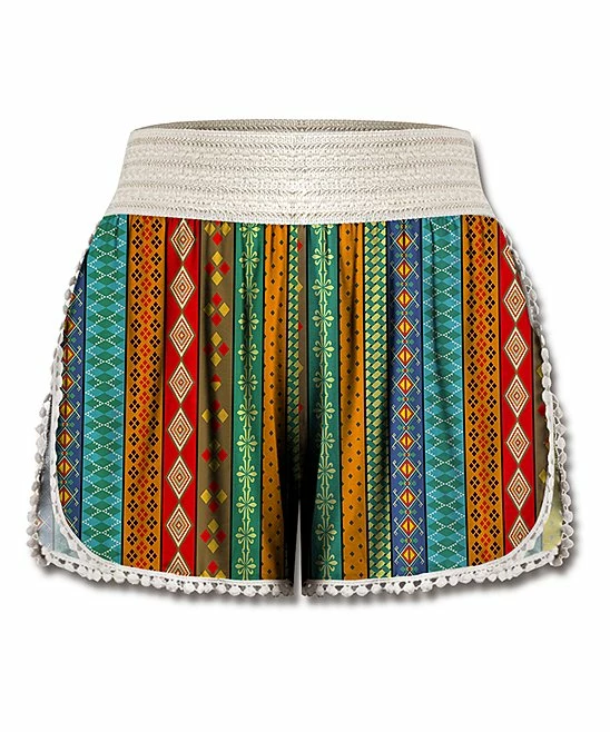 Wholesale ❤️ UDEAR Red & Blue Geometric Stripe Crochet-Trim Shorts - 👩 Women & Plus ⭐