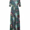 Outlet ✨ UDEAR Blue & Green Floral Leaves Round-Neck Half-Sleeve Jumpsuit - 👩 Women ✔️