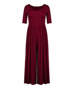 Best Pirce 🔔 UDEAR Wine Red Three-Quarter Sleeve Jumpsuit - 👩 Women & Plus 💯